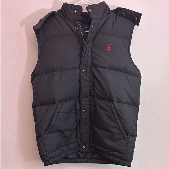 Ralph Lauren Black Quilted Vest with Red Logo